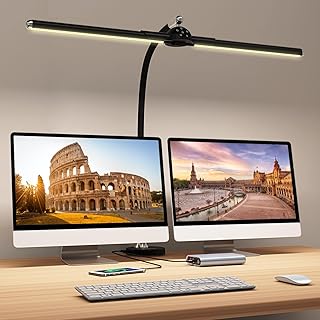 LED Desk Lamp with Clamp, 24W Desk Light w/Timer & USB Charging for Home Office, Eye-Care Desk Lamps 5 Color Modes Stepless Dimming Adjustable Table Light for Monitor Work Study Reading