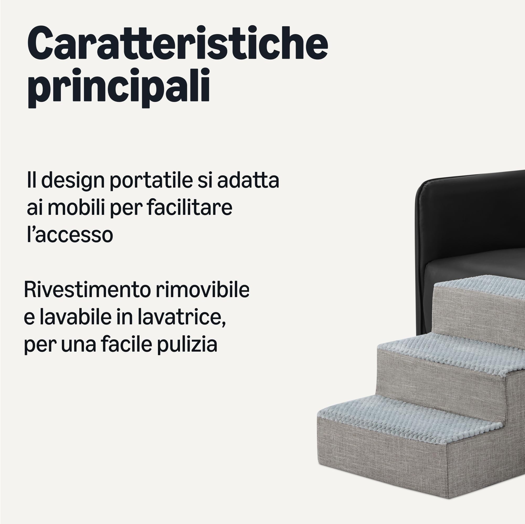 Amazon Basics - Scaletta per Cani da 35,1cm, Scaletta a 3 Gradini per Letto e Divano, Scala con Base Antiscivolo da Interno per Cani e Gatti, Grigio
