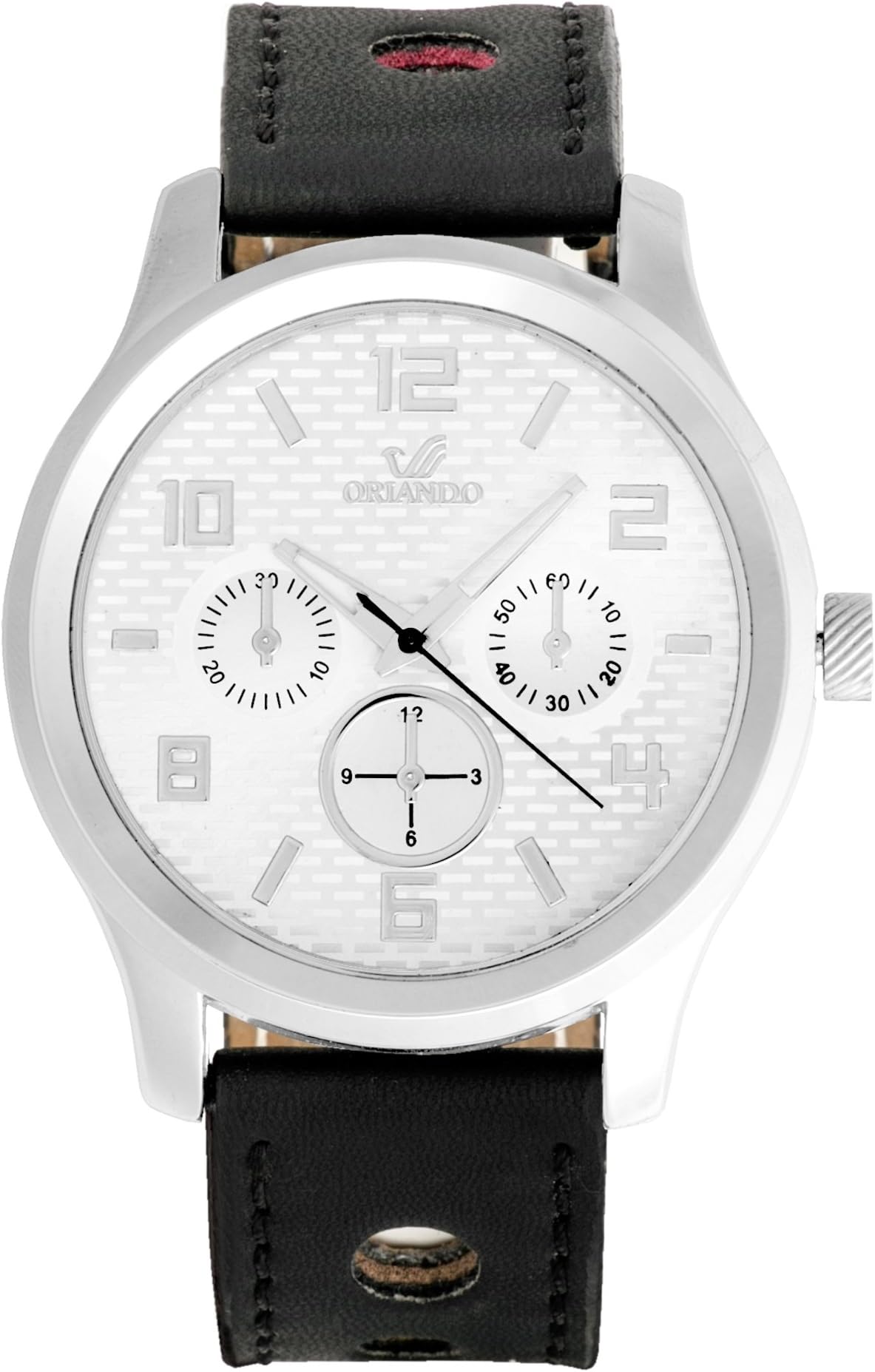 Orlando® Branded Chronograph Look with White Dial & Black Leather Belt Watches for Men - W1291BSWX