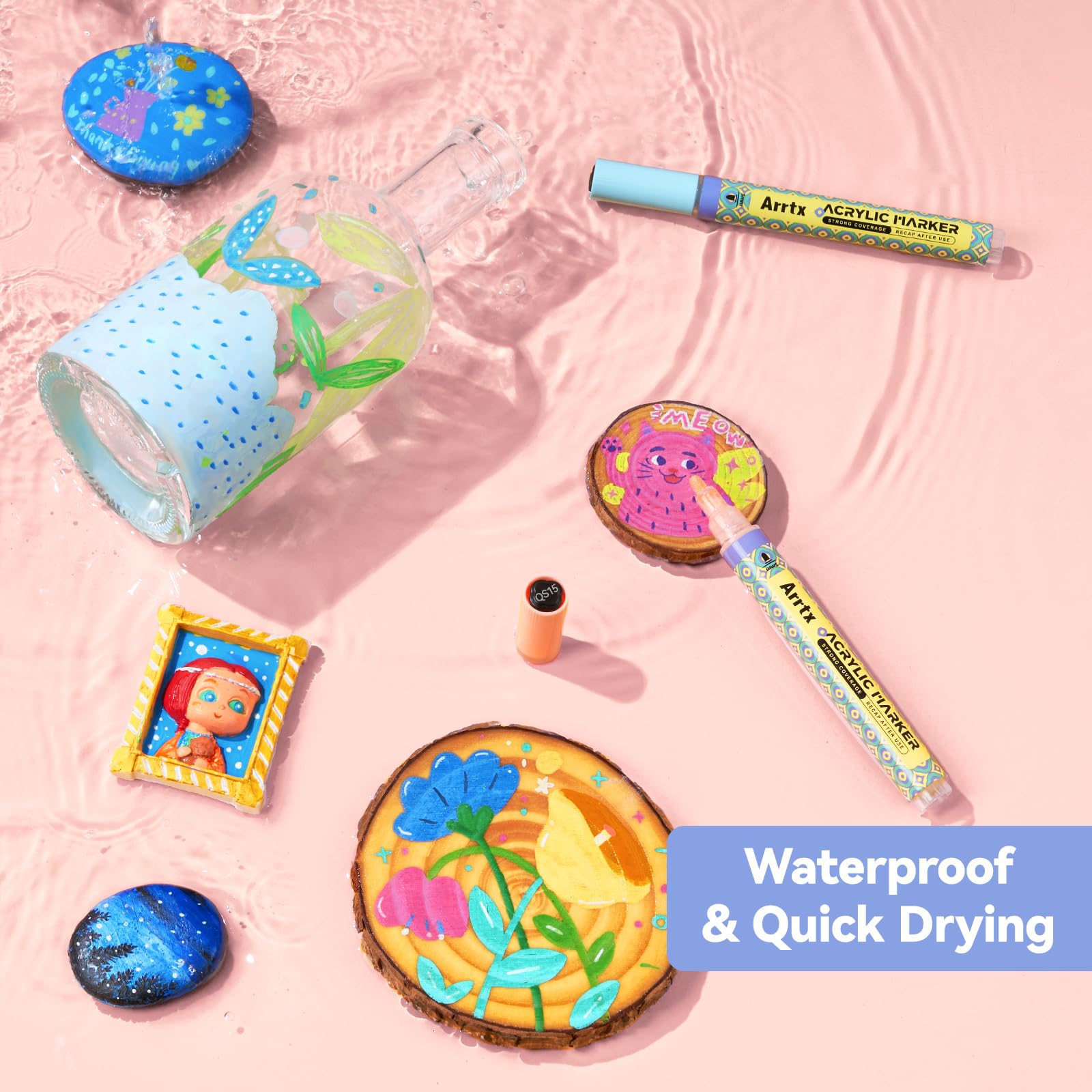 Arrtx 48 Farben Acrylstifte für Steine wasserfest, 3 mm Farbmarker mit mittlerer Spitze, Permanent Acrylmarker, Acrylic Paint Marker, Steine Bemalen Stifte für malerei, Keramik, Glas, DIY, Grußkarte
