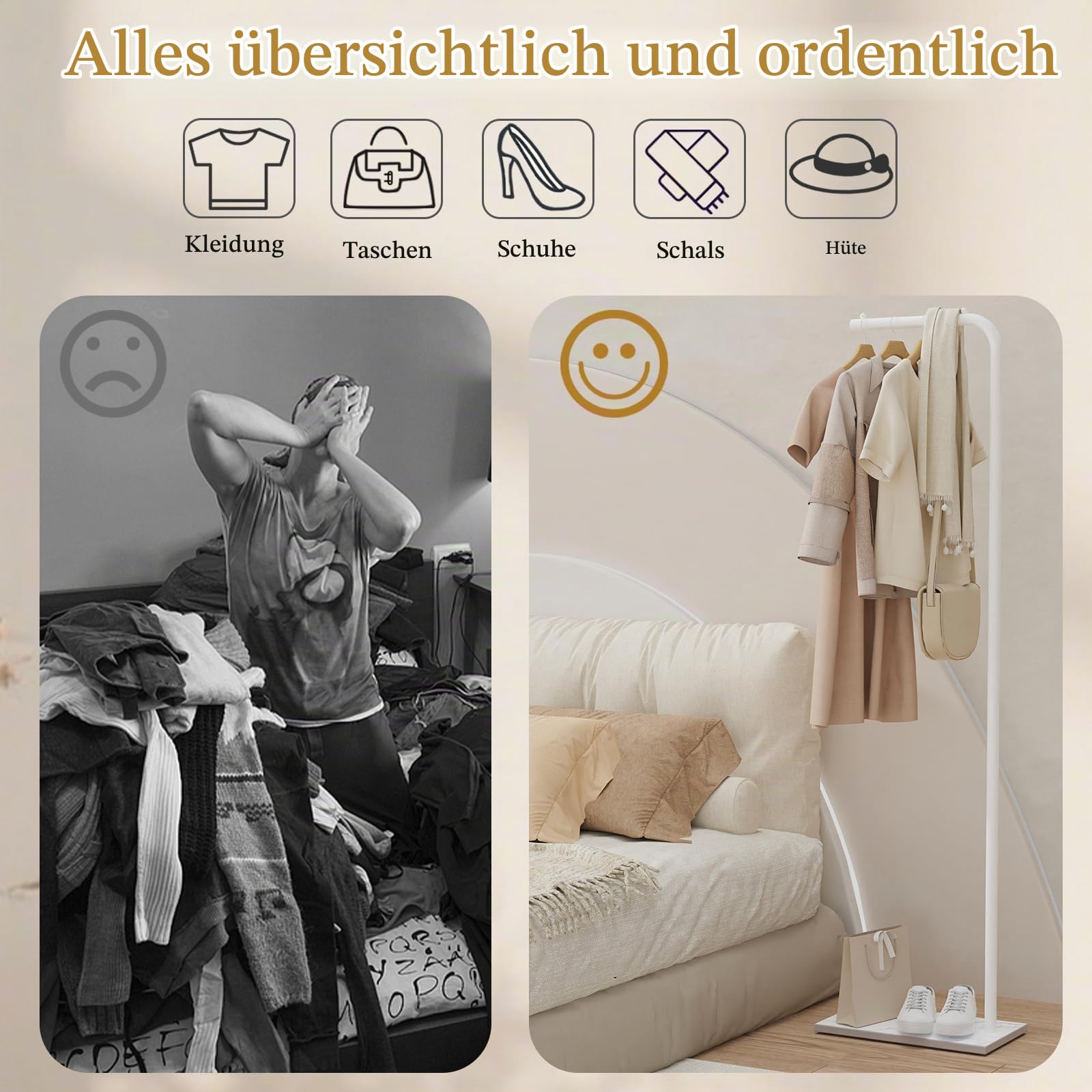 Garderobenständer Freistehend, Offener Kleiderschrank, Weiß