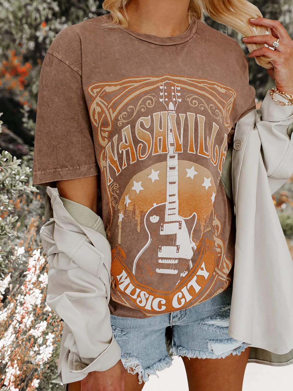 Binshre Women's Nashville T Shirts Country Music Concert Tshirts Distressed Graphic Short Sleeve Tees for Women - Image 3