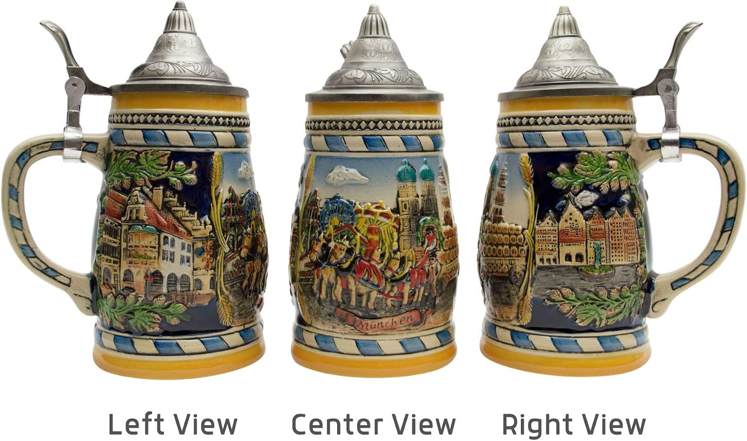 0.75 Liter | OktoberfestHaus Beer Stein Oktoberfest With Lid Engraved München (Munich) Scene Ceramic Mug Okoberfest Cups Beer Lover Gifts Oktoberfest Souvenir and Beer Mugs