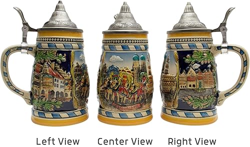 Miniatura 5 de OktoberfestHaus Beer Stein Oktoberfest con tapa grabada München (Munich) Taza de cerámica con escena de Okoberfest, regalos para amantes de la