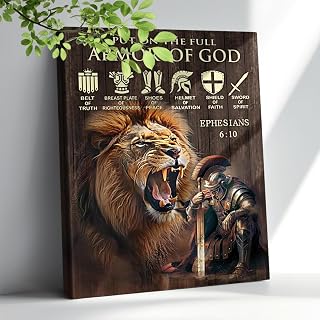 Christian Canvas Wall Art Armor of God Bible Verses Picture Print Painting Canvas Wall Decor Warrior Lion Scripture Quote Sign Framed Artwork for Living Room Bedroom 12"X16"