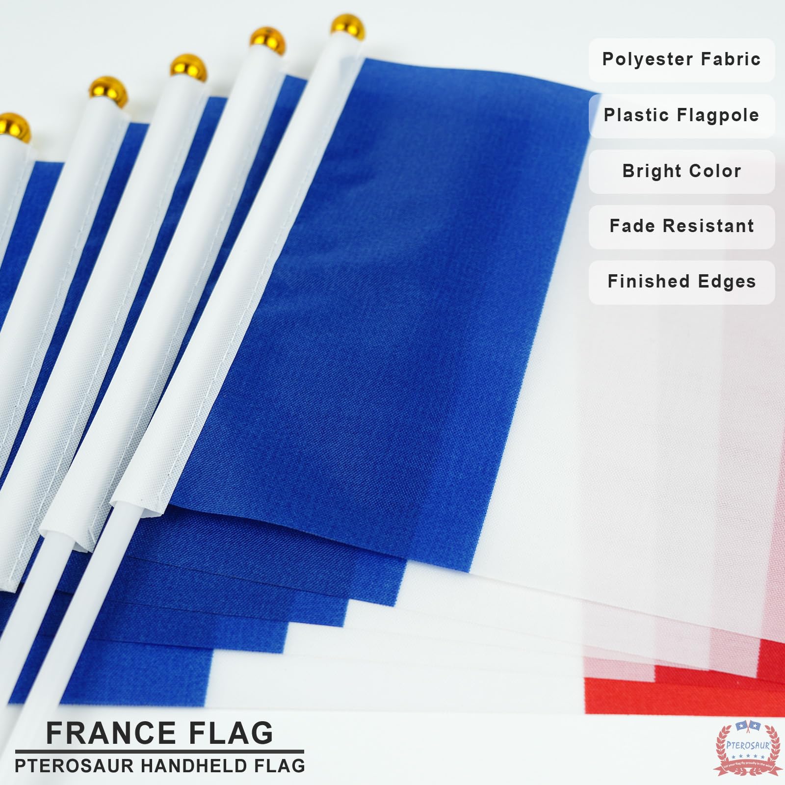 PTEROSAUR Lot de 100 drapeaux français à main, 14 x 21 cm, petits drapeaux nationaux français, pays européens du monde français à main à agiter (100)