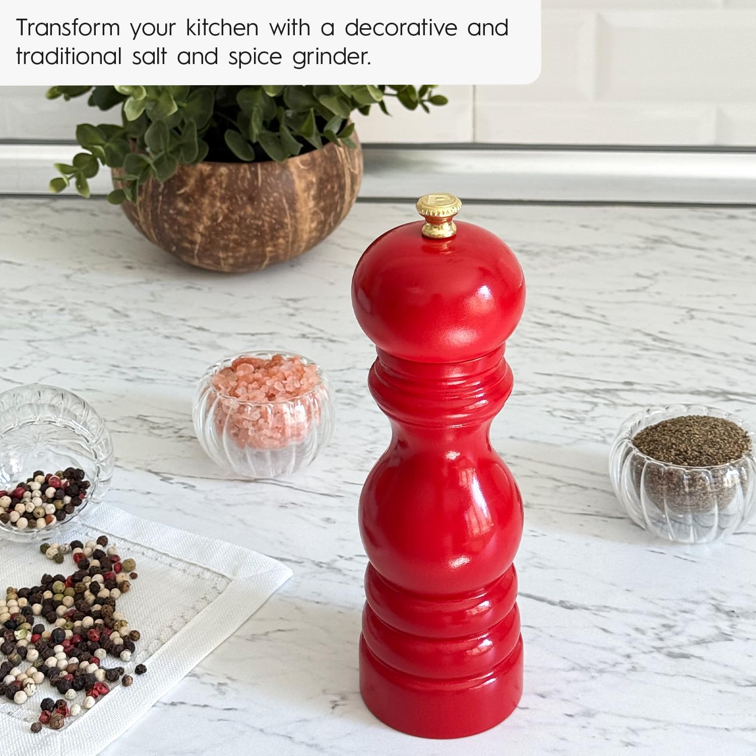 Walnut Color Wooden Salt Hand Mill 18 cm-7.08 inch (Red)