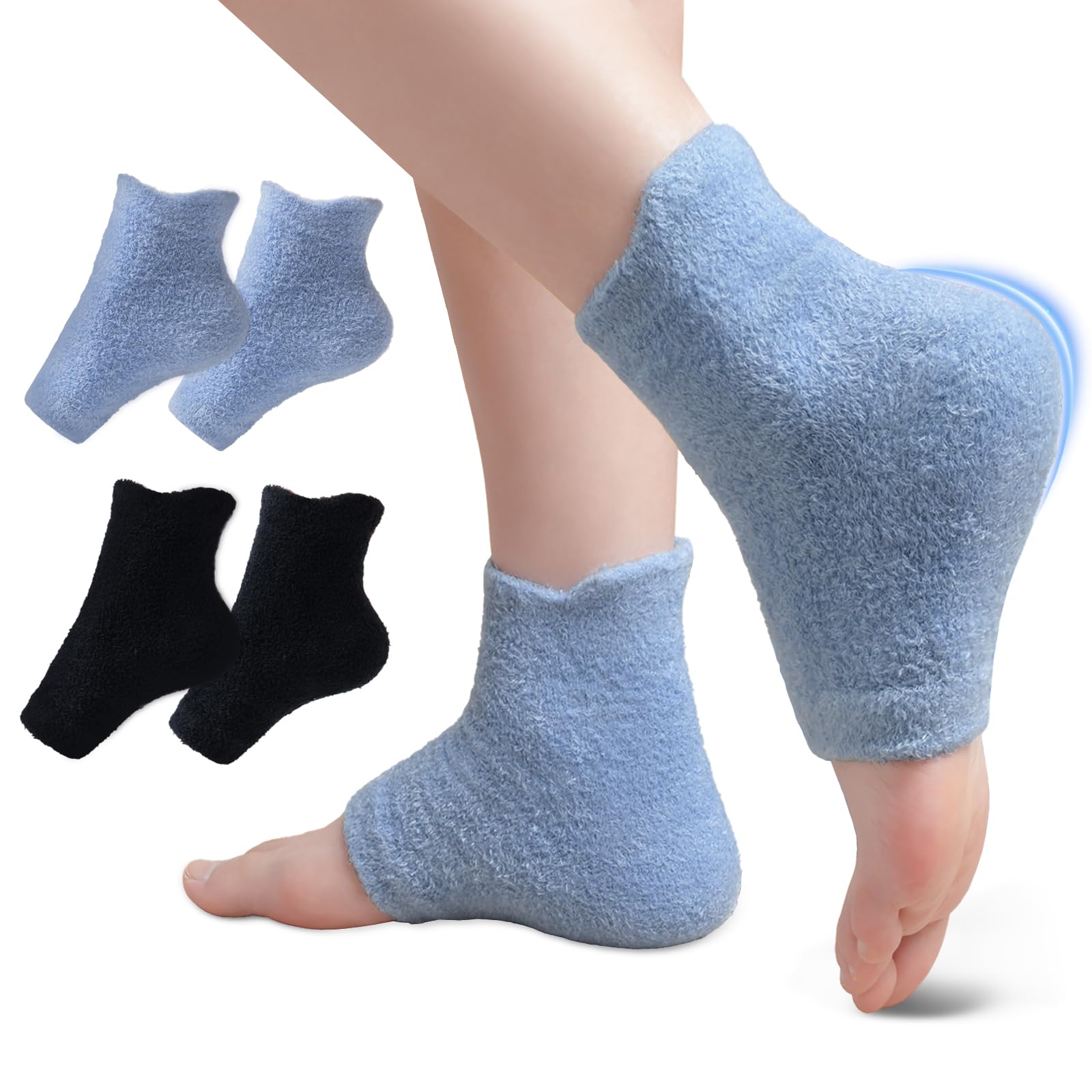 Moisturizing Socks for Cracked Heels - 2 Pairs Silicone Gel Spa Socks one size