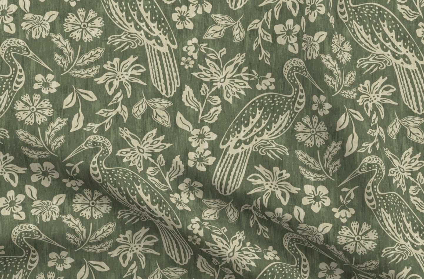 Spoonflower Fabric - Boho Botanical Dark Sage Green Hand Drawn Traditional Earthy Bohemian Printed on Organic Cotton Sateen Fabric by The Yard - Sewing Quilting Apparel Home Decor