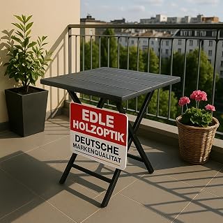 Onbest Balkontisch klappbar 56x61 cm – Holzoptik, wetterfest | Eckiger Campingtisch aus robustem Kunststoff für Balkon, Garten & Terrasse – 80 kg belastbar, platzsparend klappbar