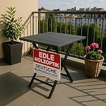 Onbest Balcony Table with Wood Look - Foldable - Camping Table Made of Robust Plastic - 80 kg Load Capacity - for Balcony, Garden & Patio - Weatherproof - Square - 56 x 61 cm