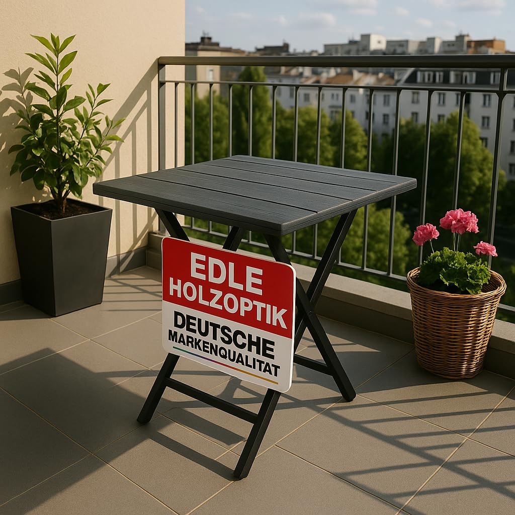 Onbest Balkontisch mit Holz Optik – klappbar – Campingtisch aus robustem Kunststoff – 80 kg Belastbarkeit – für Balkon, Garten & Terrasse – wetterfest – eckig – 56x61 cm