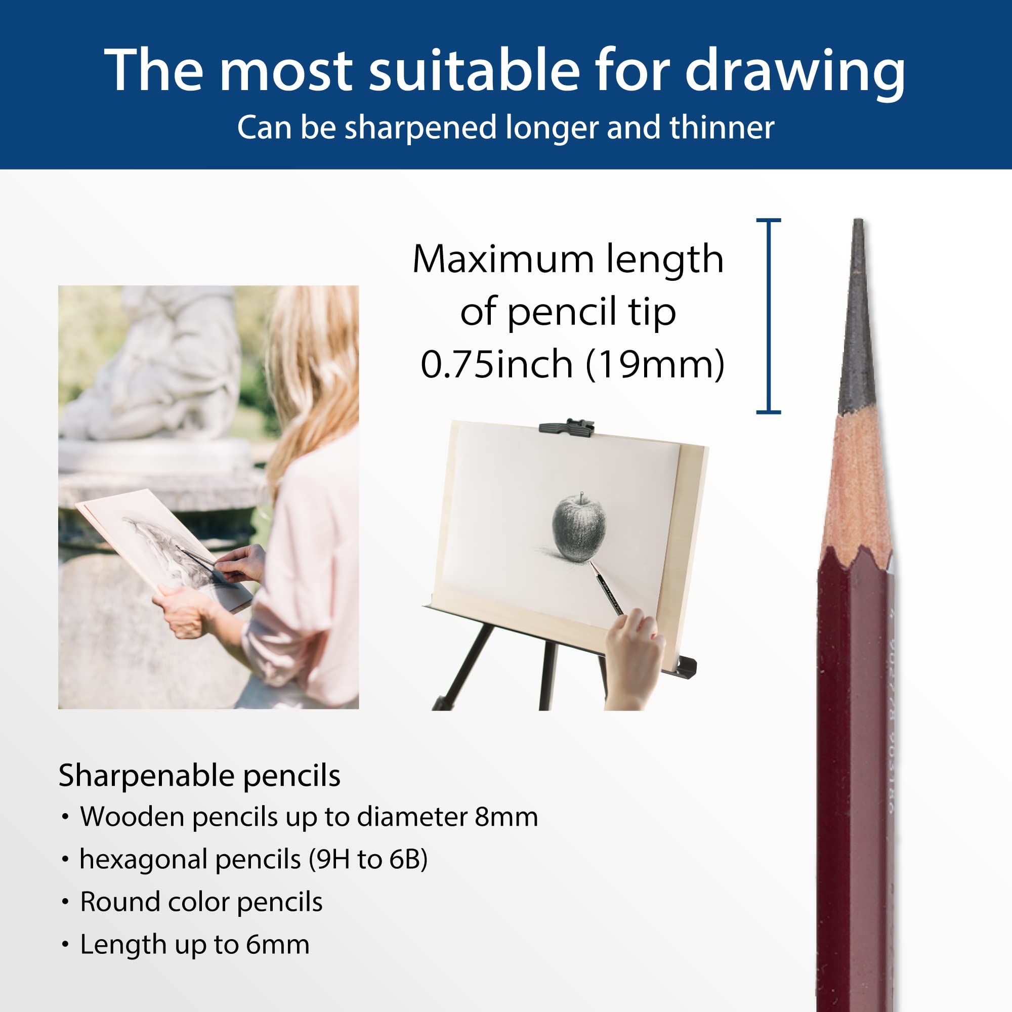 Art Pencil Sharpener PSL124 - Black, Long Point, Adjustable Points, Max. 19 mm Lead Tip, Sketch/Dessin/Art Asmix (Japan Import) - Image 2