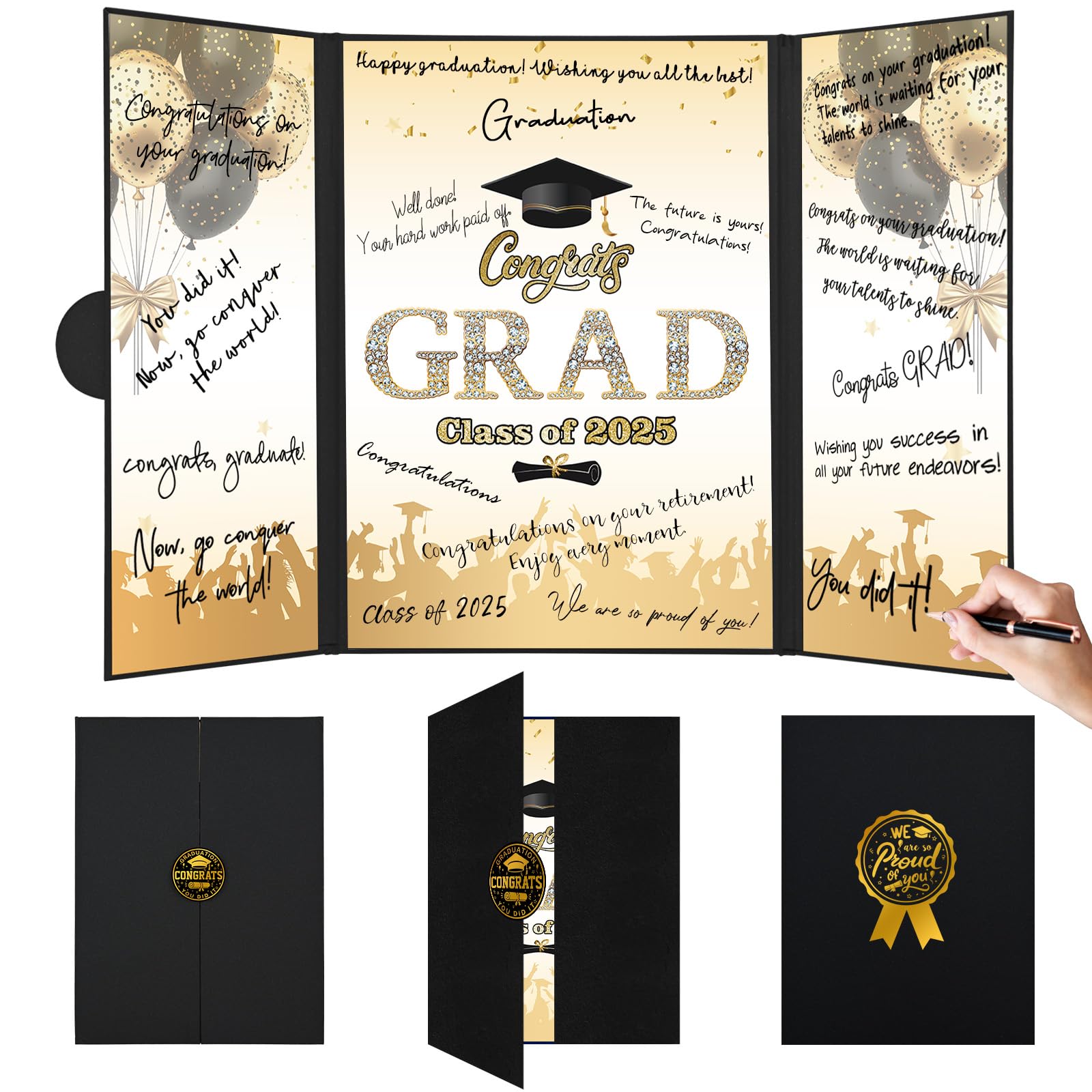 Graduation Decorations 2026 Black Gold Graduation Guest Book to Sign Class of 2026 Signature Guestbook Alternative Party Gifts Keepsake Congrats Grad Signing Memory Card Board College High School