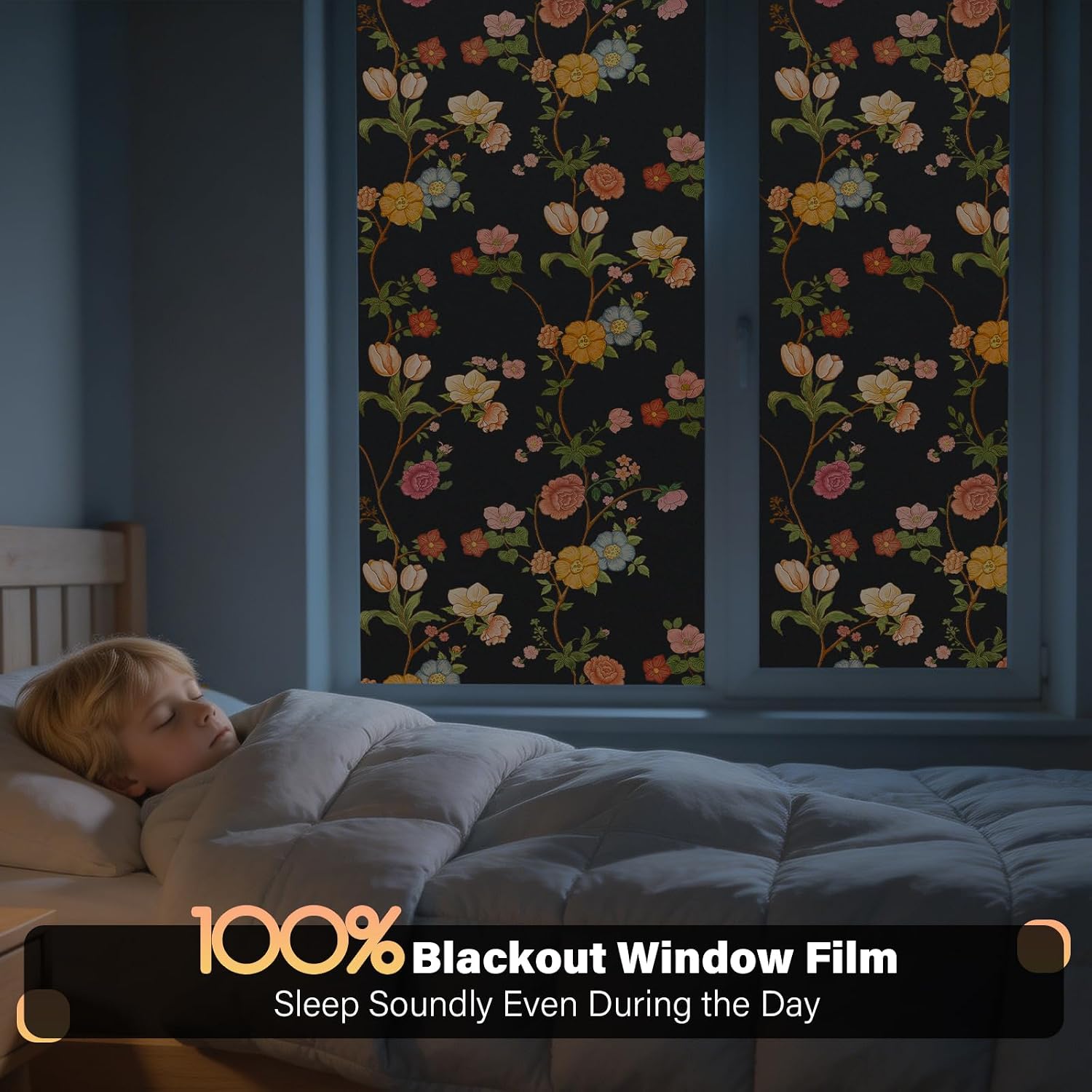 Kromapolis Blackout Window Film, Removable Privacy Window Tint, 100% Light Blcoking Static Cling, Room Darkening Heat Control Black Cover for Daytime Sleep, Bedroom, Babyroom, 35.4 x 78.7 Inches