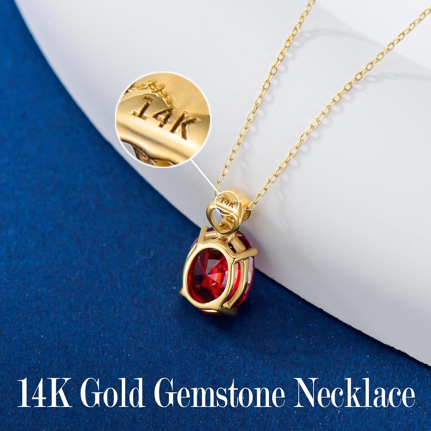 14k Gold Oval Gemstone Birthstone Necklace with Real Diamond(I2-I3 Clarity),2 Carat Created Birthstone Anniversary Birthday Mother's Day Necklaces for Women Mom Her - Image 3