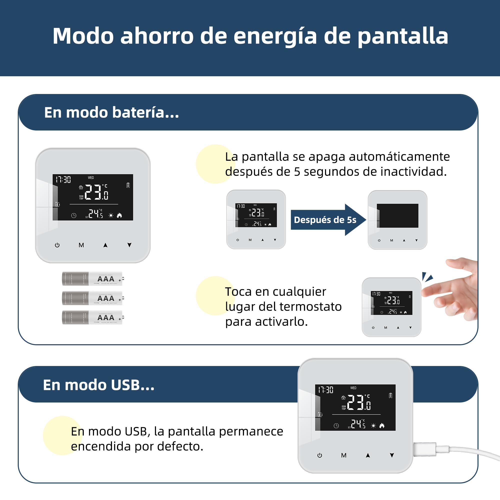 Termostato de 2 Hilos para calderas de Gas, termostato de batería programable Diario, cronotermostato Manual de Ambiente de Pared. No Incluye baterías y el Producto no se Puede conectar a Wi-Fi.