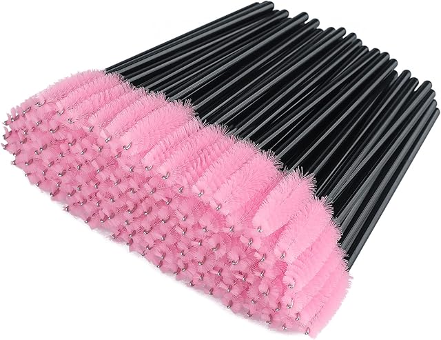 100 PCS Disposable Eyelash Brushes Mascara Wands Eyebrow Castor Oil Brush Makeup Tool (Black and Pink)