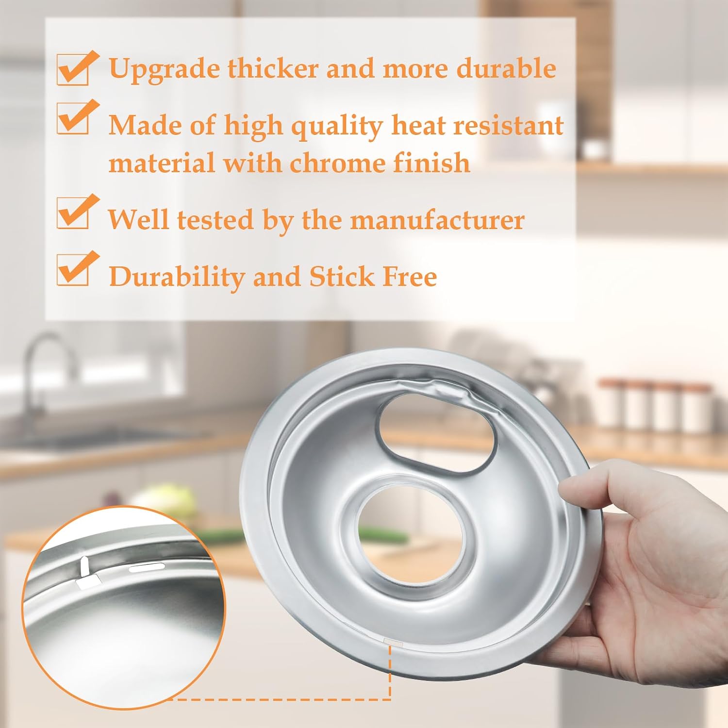 4 Pack Upgraded Chrome Drip Pans Kits Reflector Bowls Compatible for Whirlpool W10196405 W10196406 W10278125(Packed Two 6"and Two 8")