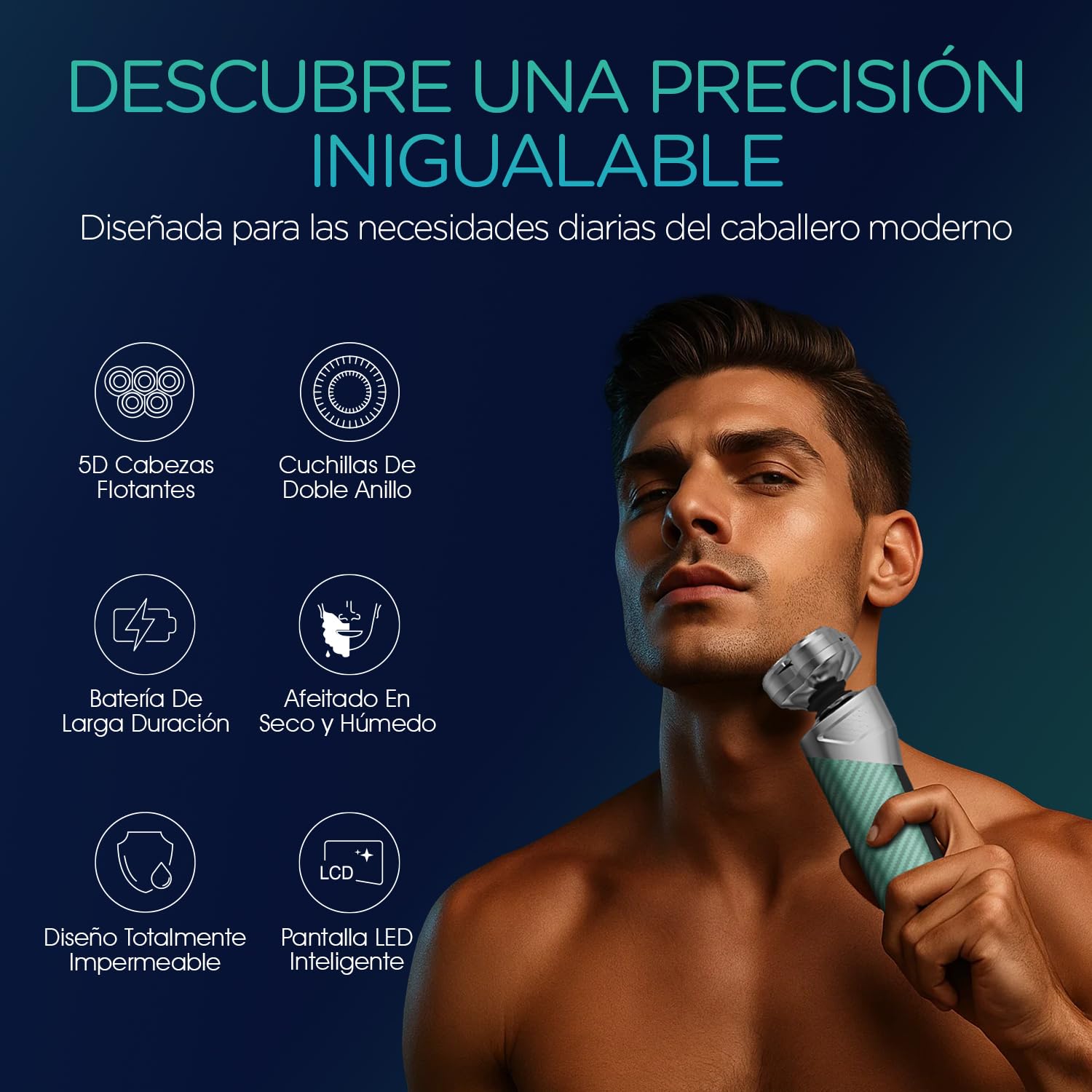 VOYOR Afeitadora Electrica Hombre Recargable Maquina De Afeitar Masculina Con Cabezale Flotante 5D Diseño, Afeitadora Uso En Seco Y Húmedo, Maquina Afeitar Hombre Pantalla LED TX500 (Verde)