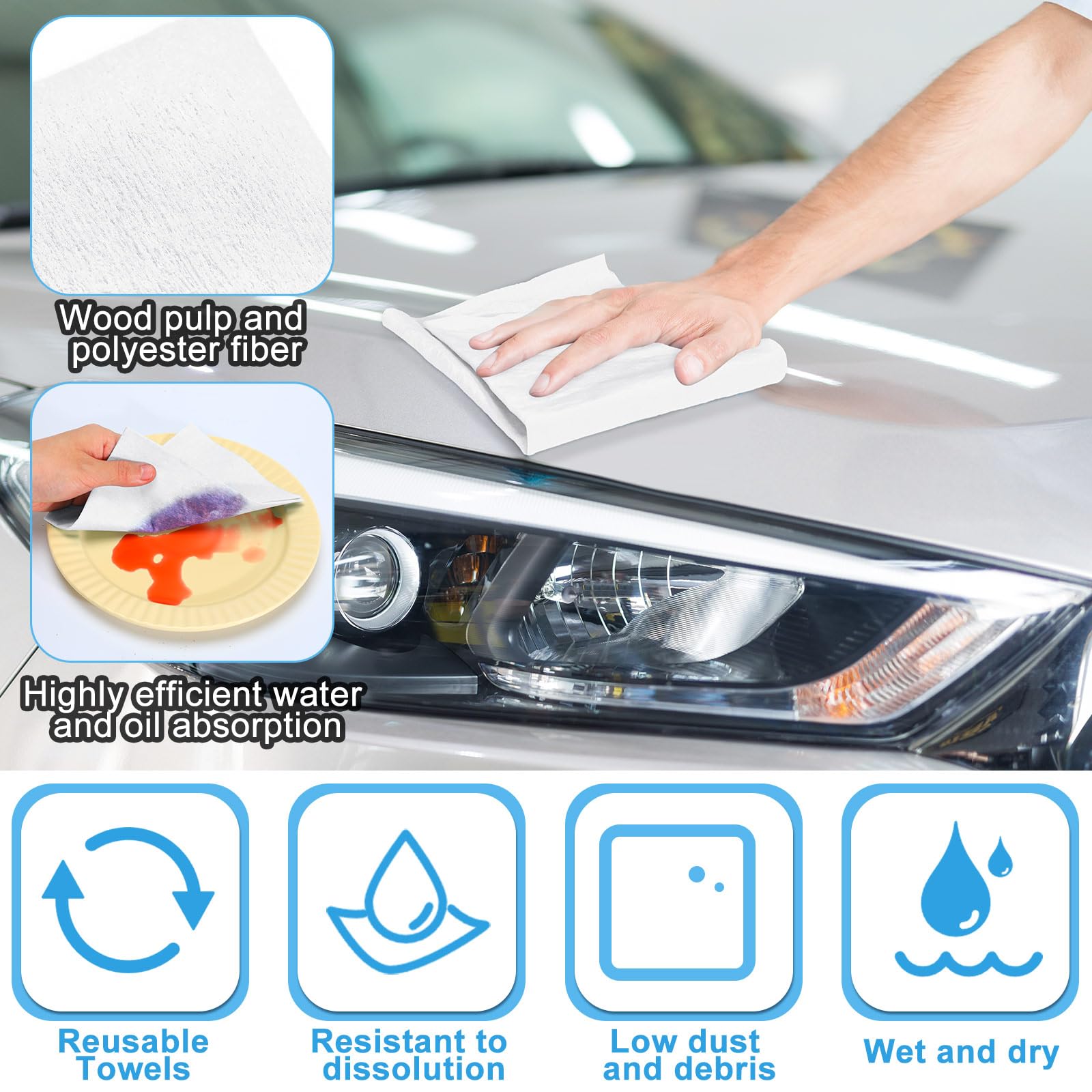 HunnmingRe 300 hojas de toallas desechables de 9.84 x 13.75 pulgadas, toallas de tienda resistentes a granel, toallas de papel sin pelusas, absorbentes, antidisolución, para garaje, coche, trabajo