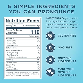 Cocomo Coconut Peanut Butter Powder, Chocolate - 14 Servings | Organic, Vegan, Gluten-Free, 3g Sugar, Lower Fat, Real Ingredients, Protein-Rich & TSA-Friendly - Great for Smoothies, Baking & Spreads