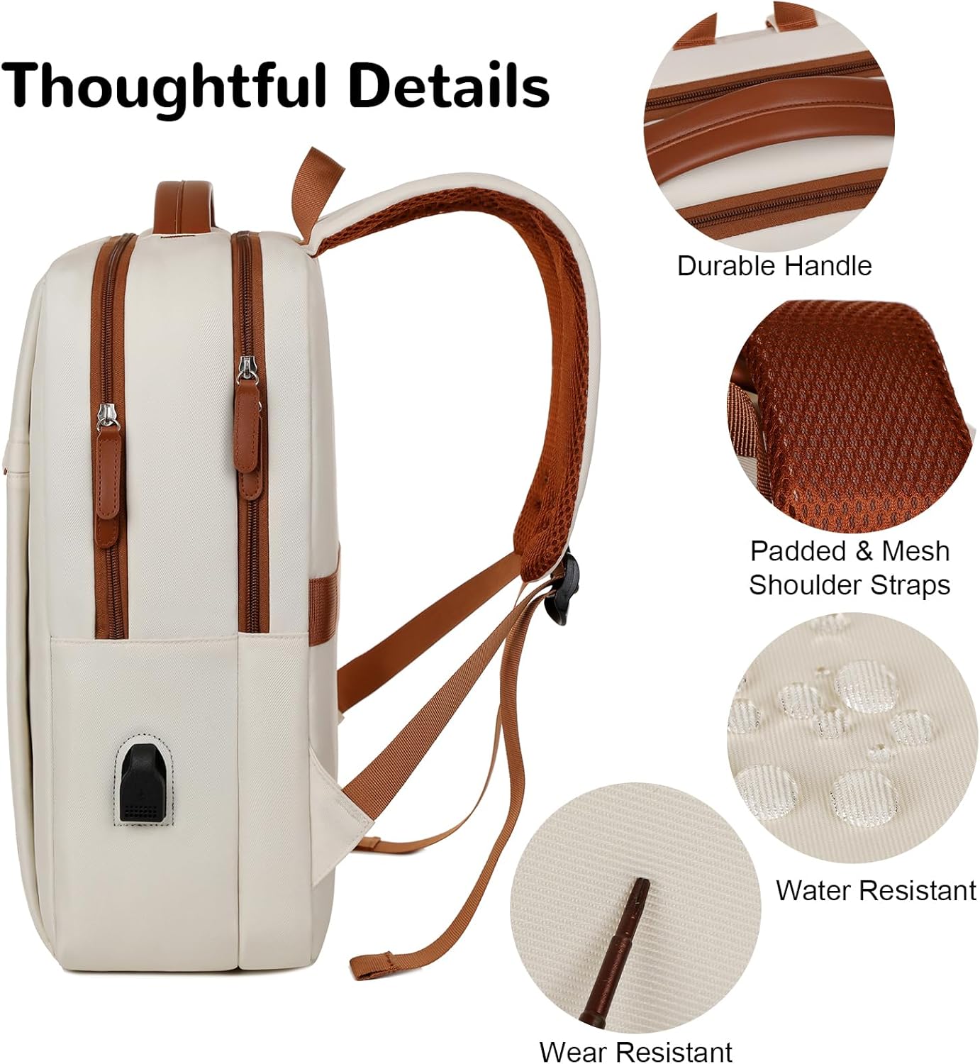 Travel Laptop Backpack for Women, 15.6" Small Travel Backpack with Luggage Strap, Airline Approved Personal Items Carry on Backpacks Daypack for Work Business, White