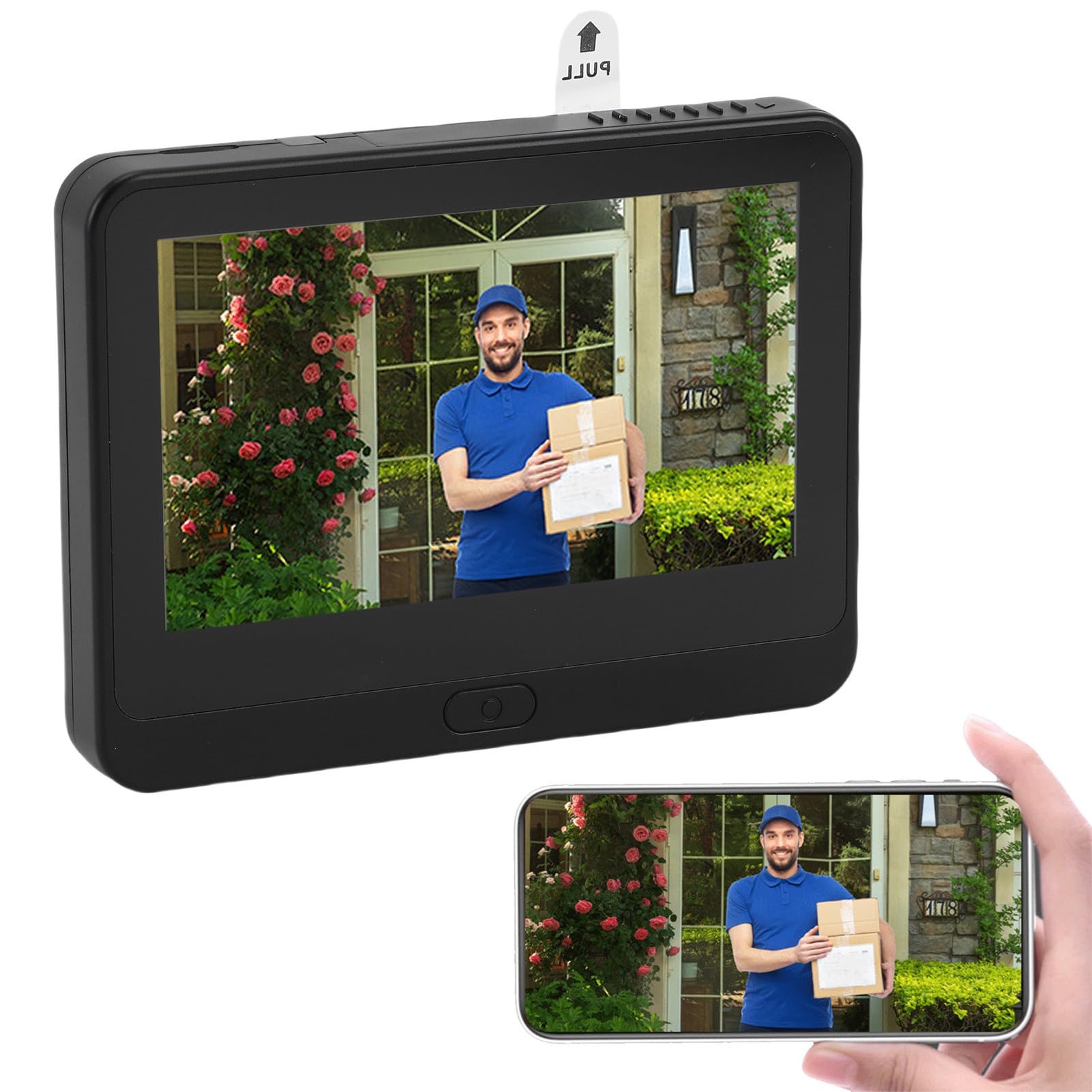 Denash Visor Digital Peephole Viewer 1080p Cámara Inalámbrica de Pelea, Detección de Movimiento, Pantalla de Color de 4.3 Pulgadas, de Voz, Tarjeta de Memoria de 128 GB, Tiempo de