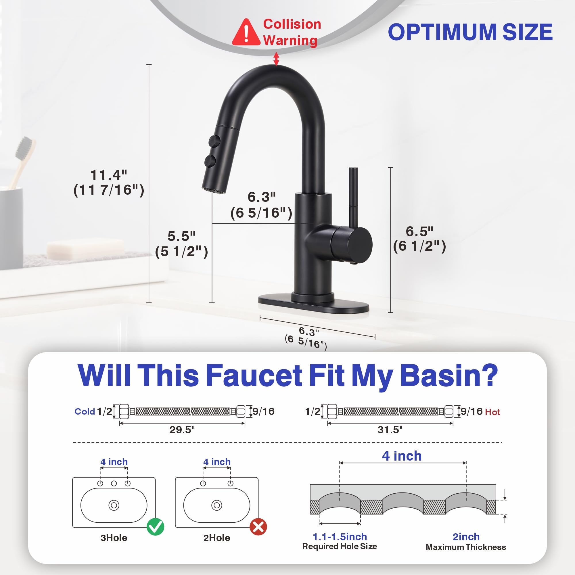 Matte Black Bathroom Faucet with Sprayer -5