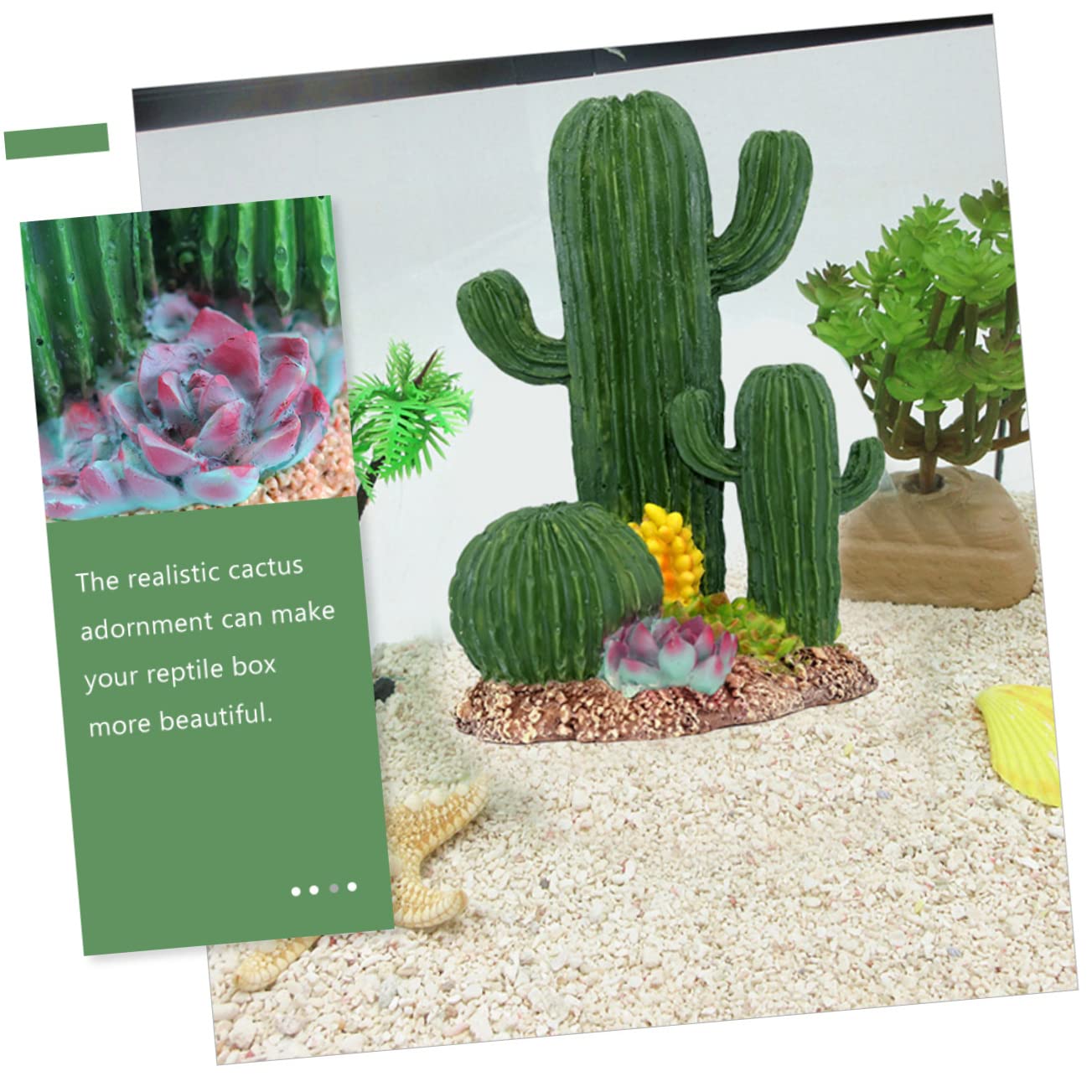 DOITOOL Decoración de Cactus para Terrario Caja de Reptiles Plantas para Reptiles Adorno de Cactus Vívido Decoración Paisajística para Terrarios Su Hábitat