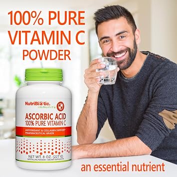NutriBiotic Ascorbic Acid Vitamin C Powder, 8 Oz | Pharmaceutical Grade L-Ascorbic Acid, 2000 Mg Per Serving | Essential Immune & Antioxidant Collagen Support Supplement | Vegan, Gluten & GMO Free
