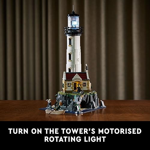 Miniatura 4 de LEGO Ideas Motorized Lighthouse 21335 - Kit de construcción para adultos, completo con luces giratorias, pintoresca cabaña y una cueva misteriosa,