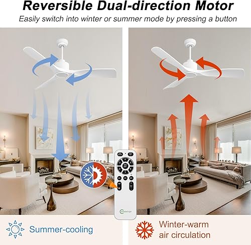 Miniatura 5 de Ventilador de techo inteligente de 52 pulgadas con motor de CC silencioso, 3 aspas de alto CFM para interiores y exteriores, ventilador de techo