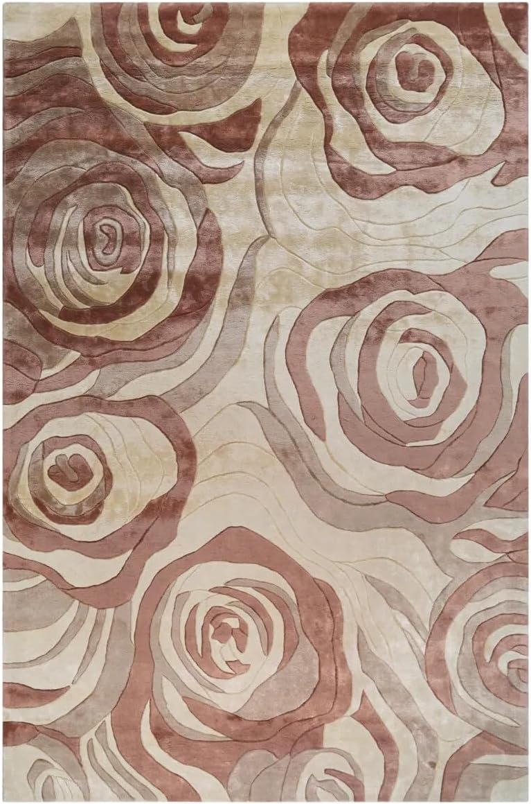 Hand Tufted Rose Pattern Area Rug – Blush & Beige Abstract Floral Rectangular, 18.7 lbs Carpet for Living Room 7.0x10.0