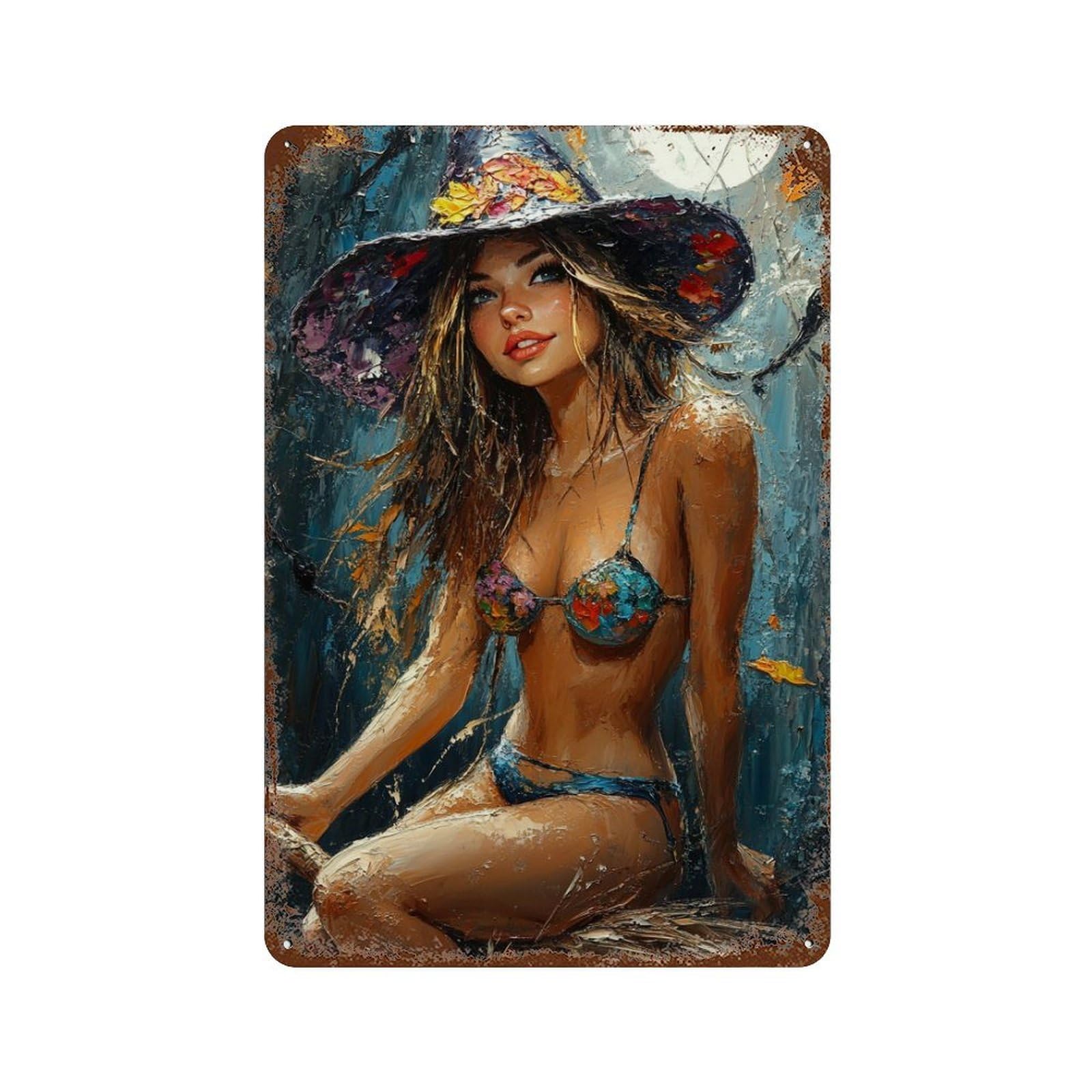 Beachside Serenity Painting 11.8"x7.9" Distressed Metal Wall Sign, Retro Wall Decor for Garage, Bar And Workshop Decor