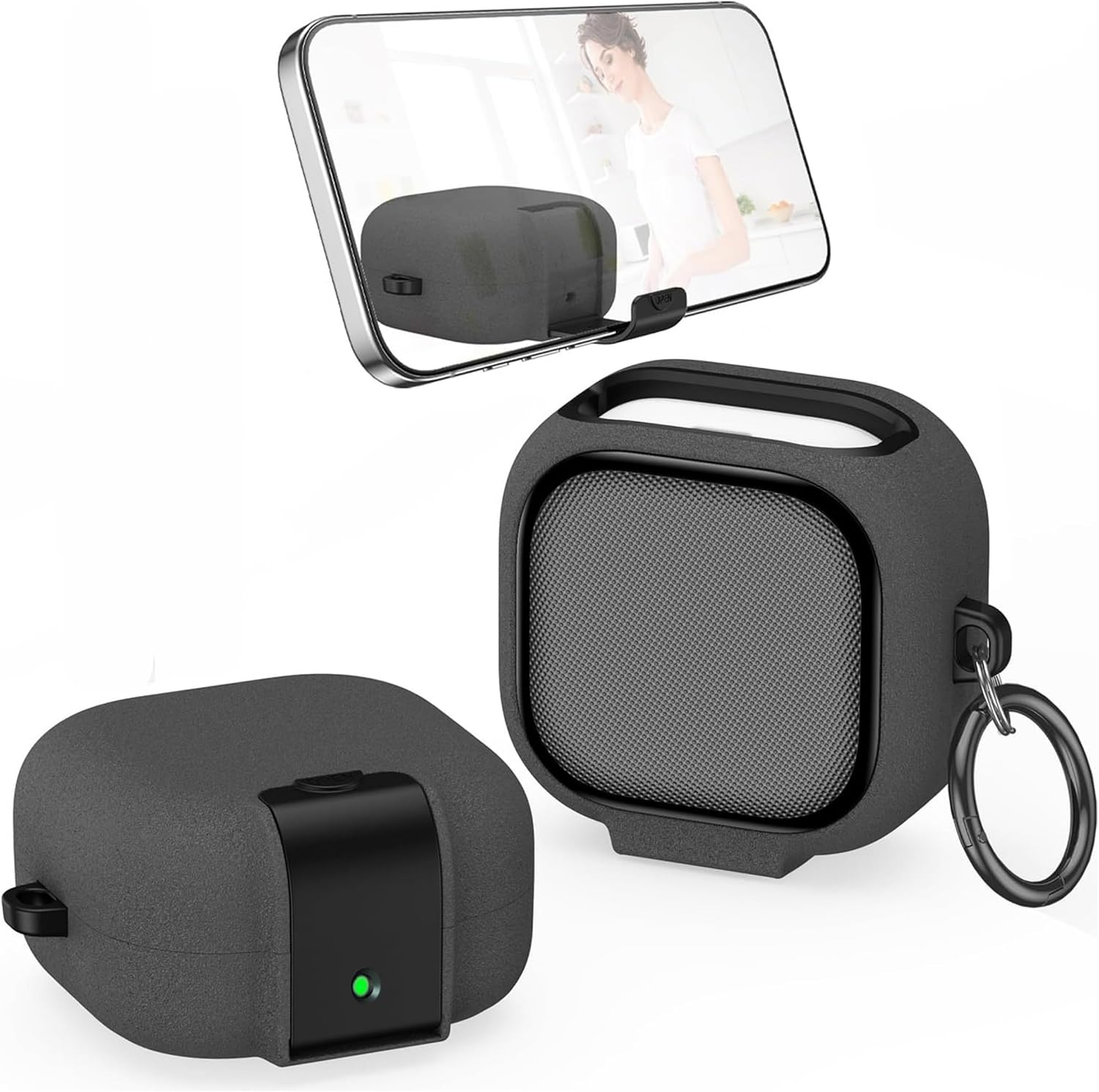 Samsung Galaxy Buds4 ve Buds4 Pro Uyumlu Güvenlik Kilitli Telefon Standı Fonksiyonlu Premium Kulaklık Kılıfı (Gri)