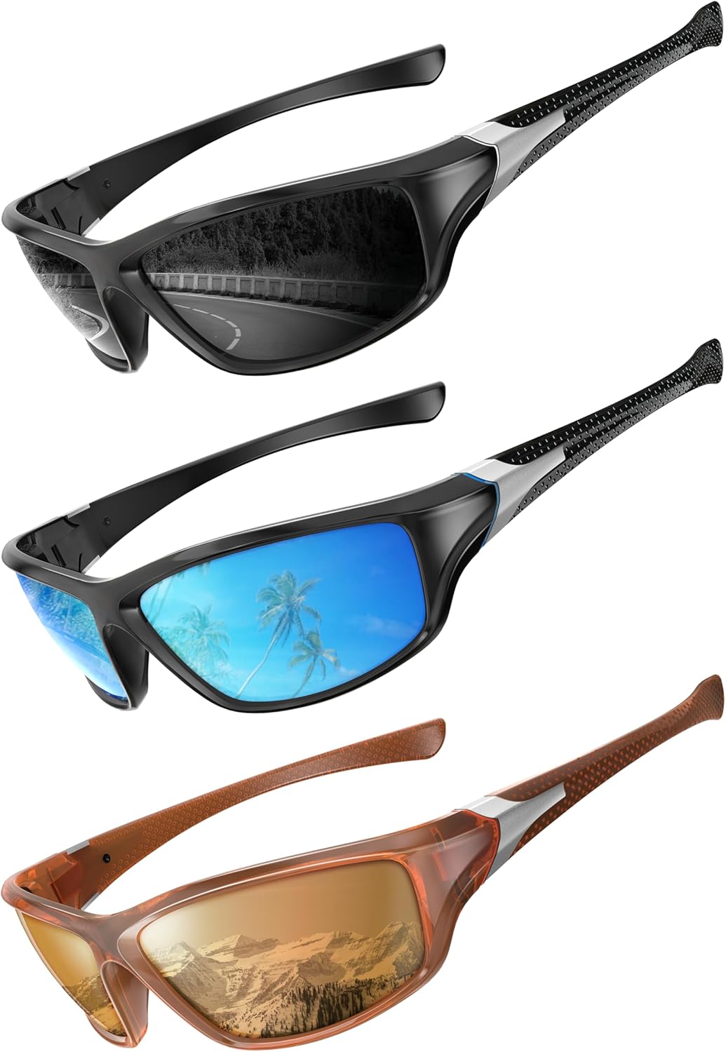 QALLY Polarized Sunglasses Men Sports Sunglasses for Men UV400 Sunglasses for Driving Golf Cycling Fishing Running