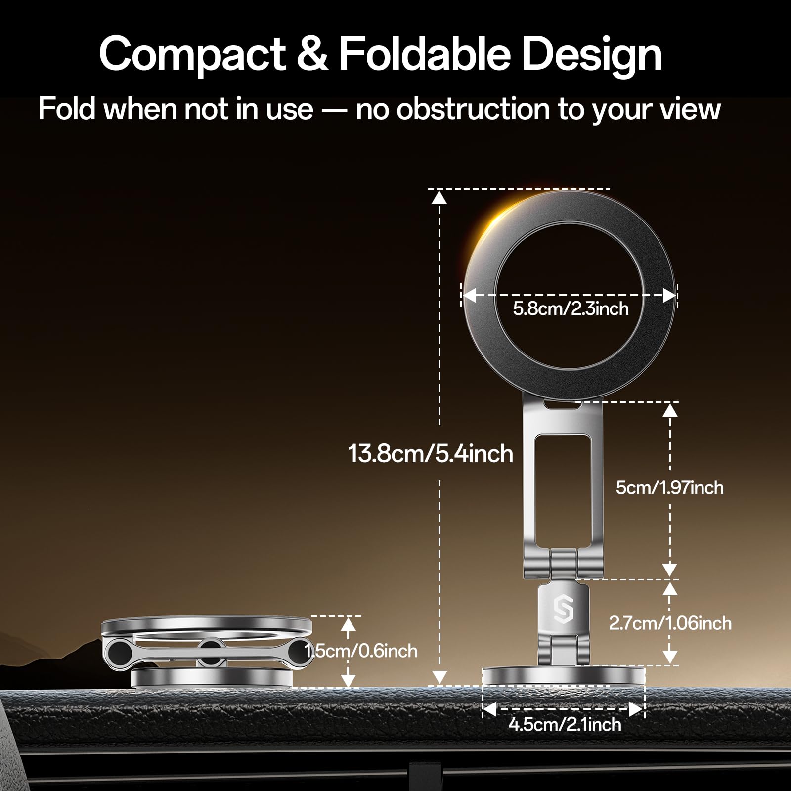 SYNCWIRE Pasuje do uchwytu samochodowego MagSafe do deski rozdzielczej i ekranu Tesla, [całkowicie metalowy] magnetyczny uchwyt na telefon do samochodu, elastyczny trzyosiowy obrót o 360°, mocne
