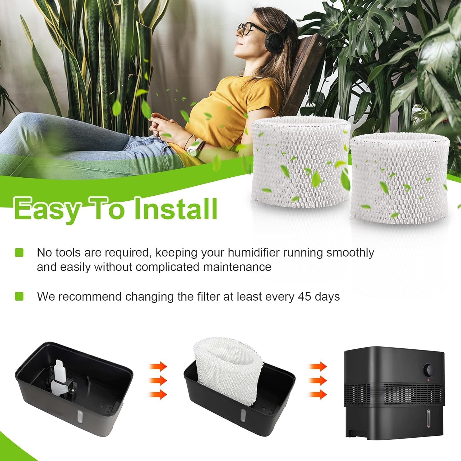 4 Pack Humidifier Filter for Pelonis PSU10E1BB, PSU10E1WW, PSU10E2FWW and PSU10E2FBB Compatible with Air Filter Factory Replacement for Pelonis Humidifier Wick Filter