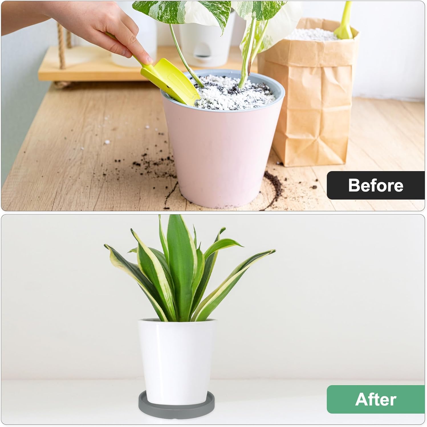 M METERXITY 2-Pack Ceramic Plant Saucer, 6.3 Inch Plant Water Catcher Tray, Plant Pot Saucers for Indoor/Outdoor Plants/Flower Drainage Drip Water Tray [Round Dark Gray]