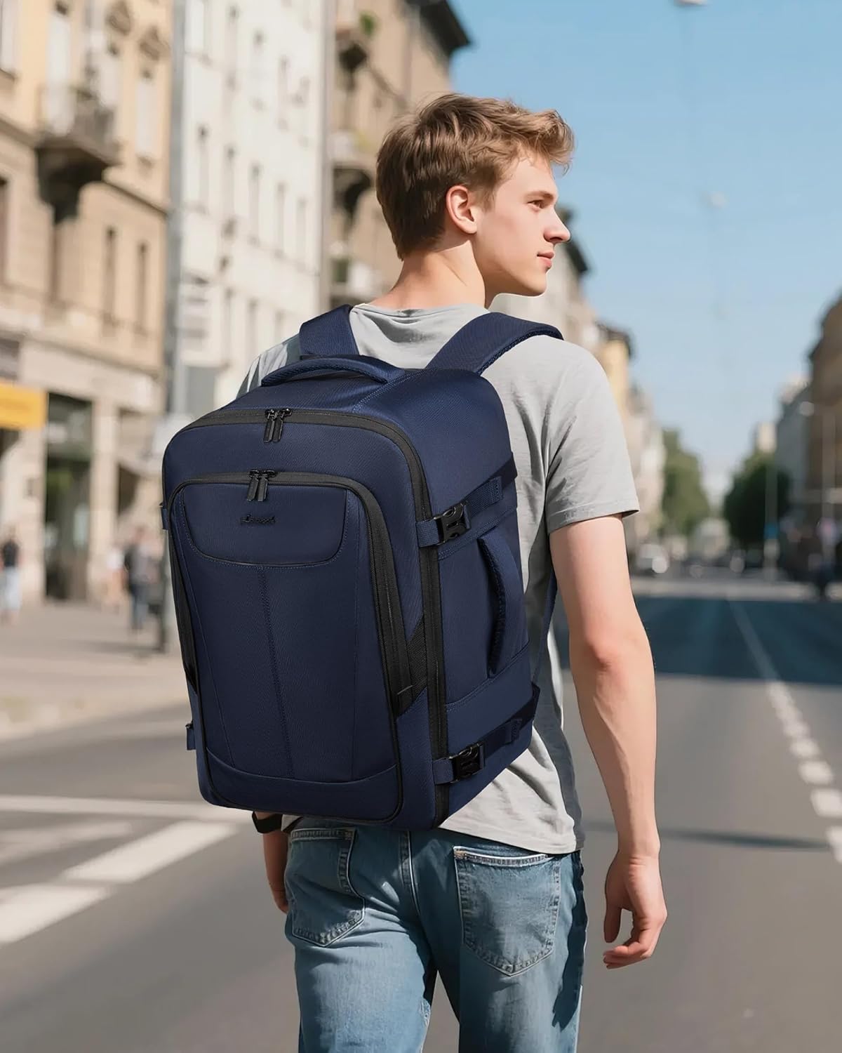 LOVEVOOK Travel Backpack for Men, 40L Carry on Backpack Flight Approved with 3 Packing Cubes, Extra Large Personal Item Bag Fit 17.3 inch Laptop for Business Trip Weekender, Waterproof Daypack, Blue - Image 6