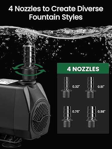 Miniatura 3 de GROWNEER Bomba sumergible de 950 GPH de 50 W, bomba de agua ultra silenciosa de 3600 lh, con elevación de 9.8 pies, 4 boquillas para acuario,