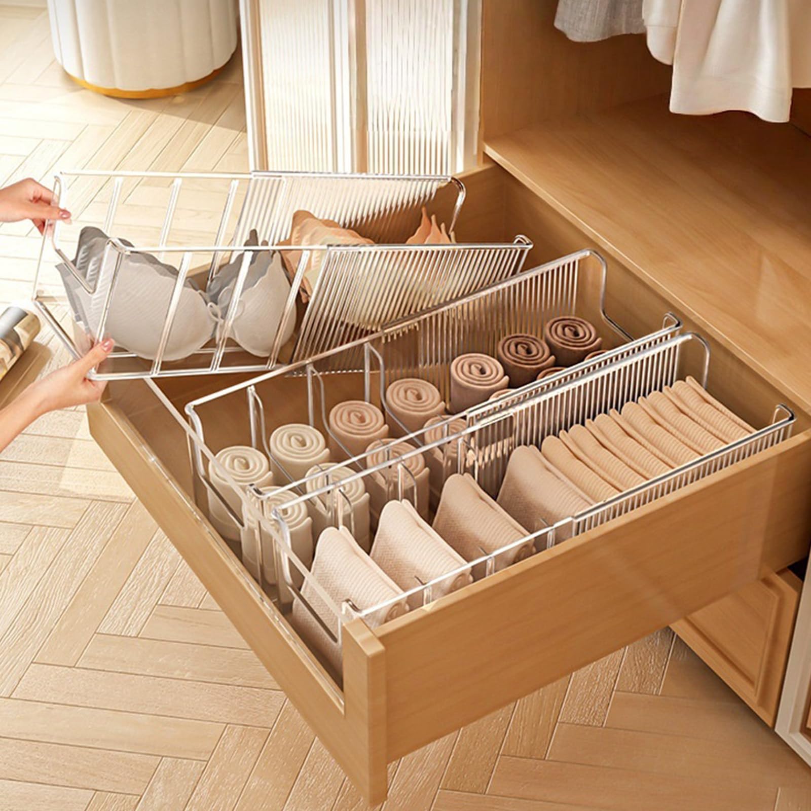 Organizzatori per calzini a scomparti multipli Scatola portaoggetti regolabile per armadio Tessuto traspirante Cassetto per biancheria intima adatto dormitorio Soluzione per riporre piccoli spazi