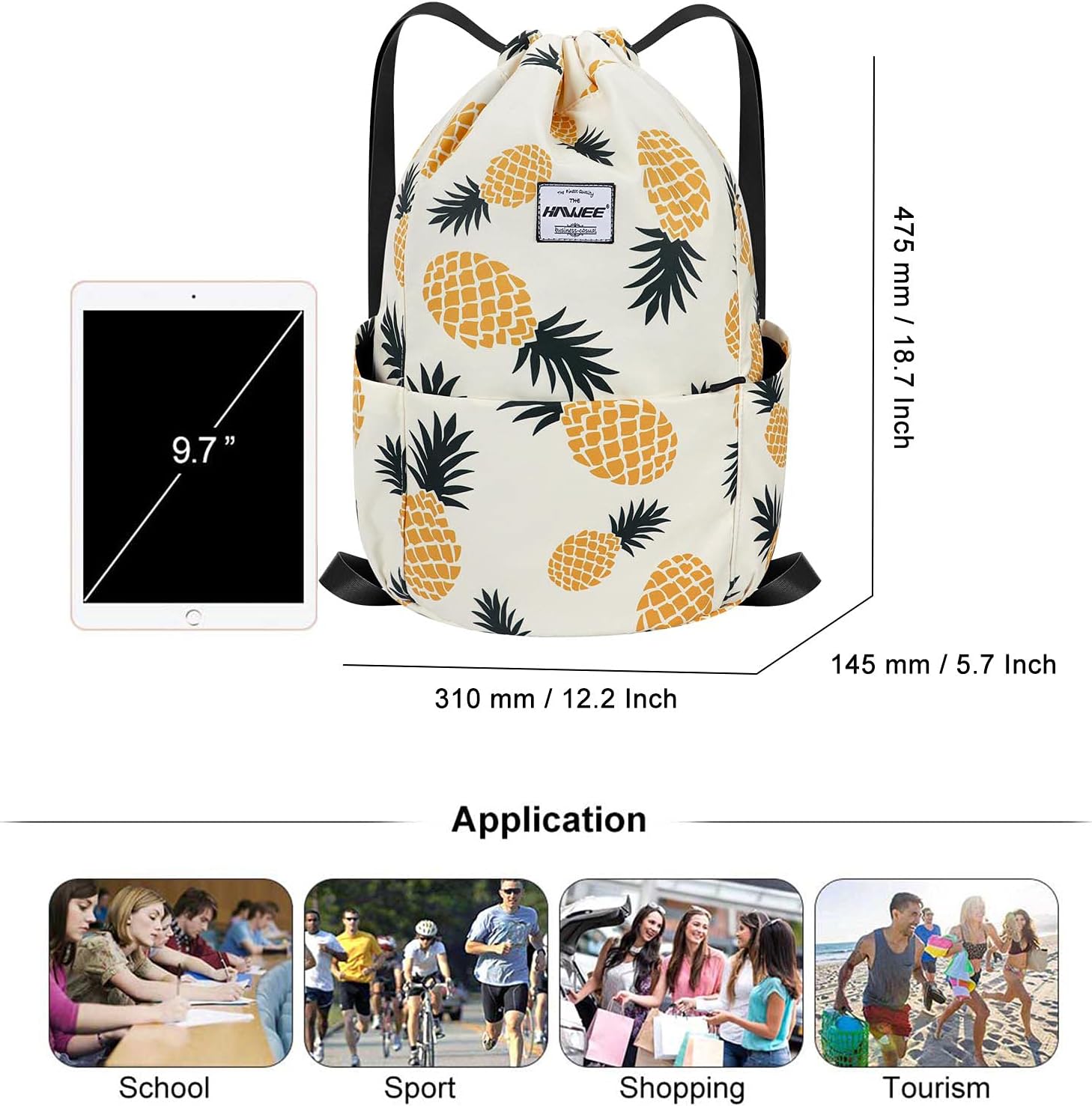 HAWEE Waterproof Drawstring Bags Backpack Large Gym Bag Drawstring Daypack Unisex for Women Men Daily Life Outdoor Casual Sport Yoga School Beach Swim - Image 5