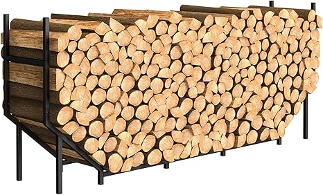 Ebeneze 5.9ft Firewood Rack Holder, Outdoor Indoor Heavy Duty Metal Wood Stand, Adjustable Stacker Fireplace Lumber Organizer, Bottom Widening for Deck Patio Logs Storage Carrier Tool, Black