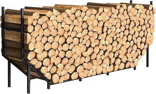 Ebeneze 5.9ft Firewood Rack Holder, Outdoor Indoor Heavy Duty Metal Wood Stand, Adjustable Stacker Fireplace Lumber Organizer, Bottom Widening for Deck Patio Logs Storage Carrier Tool, Black