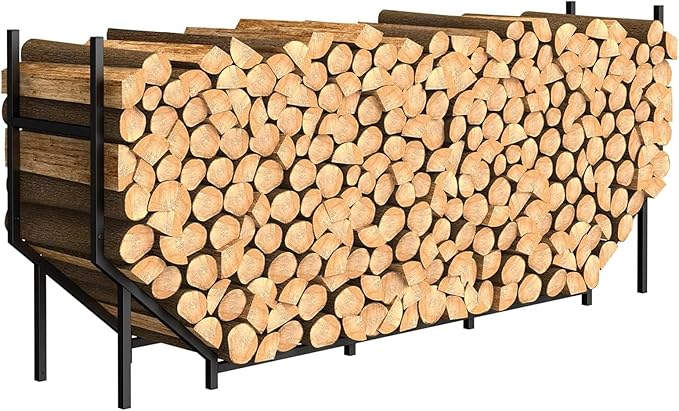 Ebeneze 5.9ft Firewood Rack Holder, Outdoor Indoor Heavy Duty Metal Wood Stand, Adjustable Stacker Fireplace Lumber Organizer, Bottom Widening for Deck Patio Logs Storage Carrier Tool, Black