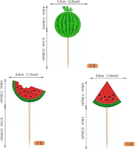 Miniatura 2 de Paquete de 24 adornos de sandía para cupcakes con purpurina de verano tropicales para cupcakes, sandía, baby shower, decoración de pasteles para