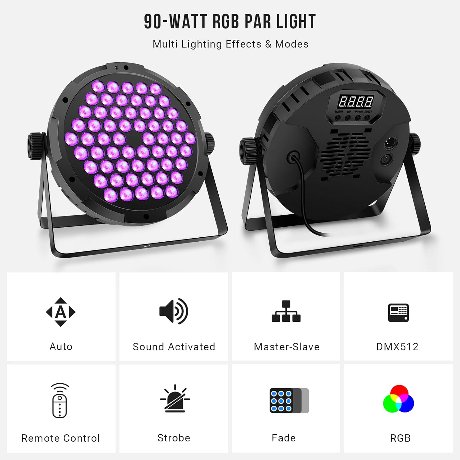 60LED Stage Par Lights: 90W RGB Color Mixing - Remote & DMX Control - Sound Activated Uplighting for Events DJ Wedding Home Party Church Club Band Festival Lighting