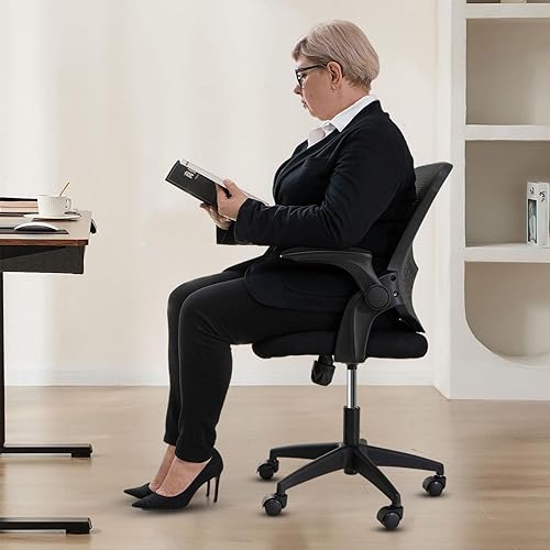 Miniatura 2 de Nazhura Silla de escritorio de oficina de malla con altura ajustable y giratorio, respaldo medio con reposabrazos abatibles y soporte para madera,